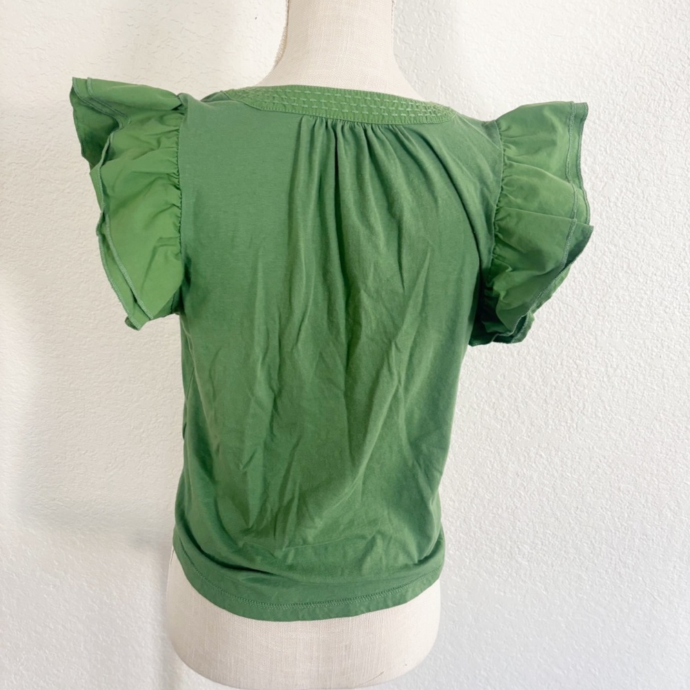 Anthropologie Green Ruffle Sleeve Top - Picture 4 of 9